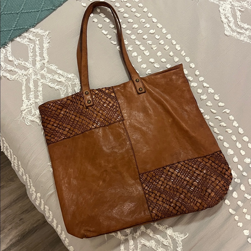 Brown leather Patchwork Tote Bag